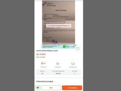 Heboh, Surat Bebas Covid-19 Diperdagangkan Di Tokopedia