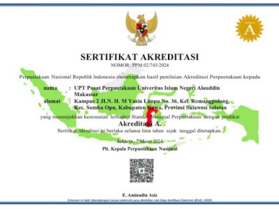 Perpustakaan UIN Alauddin Makassar Raih Akreditasi A dari Perpusnas RI