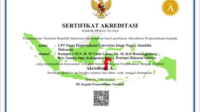 Perpustakaan UIN Alauddin Makassar Raih Akreditasi A dari Perpusnas RI