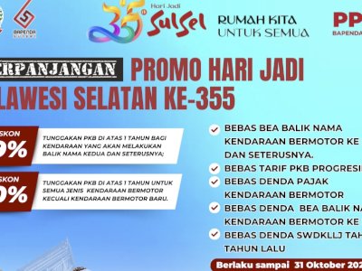 Sambut HUT Sulsel ke-355, Bapenda Sulsel Beri Diskon Pajak Kendaraan Hingga 19 Persen