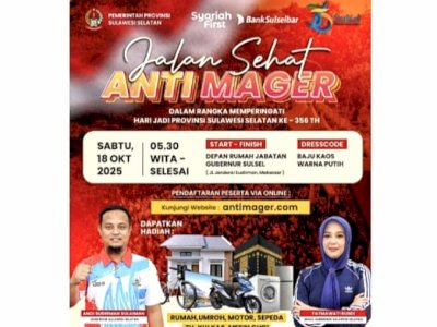 Ikuti Jalan Sehat Anti Mager 356 Tahun Sulsel! Hadiah Rumah, Umroh hingga Sepeda Motor Menanti