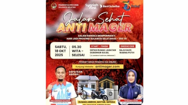 Ikuti Jalan Sehat Anti Mager 356 Tahun Sulsel! Hadiah Rumah, Umroh hingga Sepeda Motor Menanti
