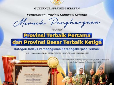 Sulsel Raih Provinsi Terbaik Pertama di Indeks Pembangunan Ketenagakerjaan 2025