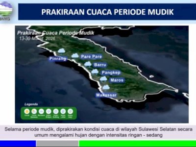 BMKG Prediksi Cuaca Mudik Lebaran 2026 di Sulsel, Sejumlah Wilayah Berpotensi Hujan Intensitas Ringan-Sedang
