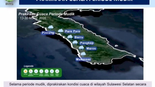 BMKG Prediksi Cuaca Mudik Lebaran 2026 di Sulsel, Sejumlah Wilayah Berpotensi Hujan Intensitas Ringan-Sedang
