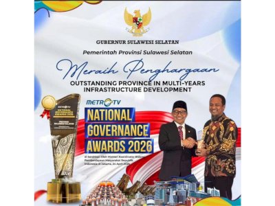 Gubernur Sulsel Sabet Award Nasional, Program MYP Jadi Bukti Nyata Pembangunan Infrastruktur
