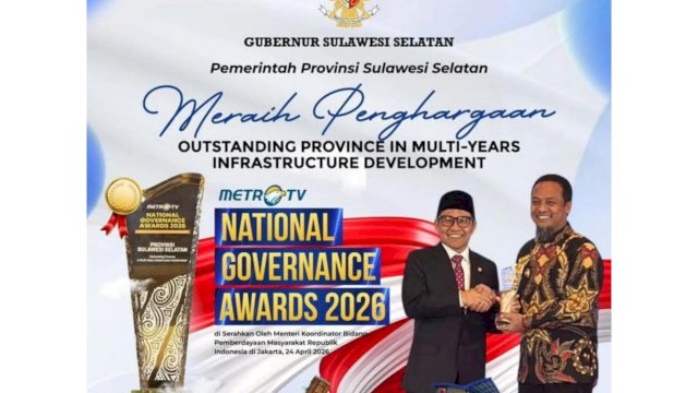 Gubernur Sulsel Sabet Award Nasional, Program MYP Jadi Bukti Nyata Pembangunan Infrastruktur