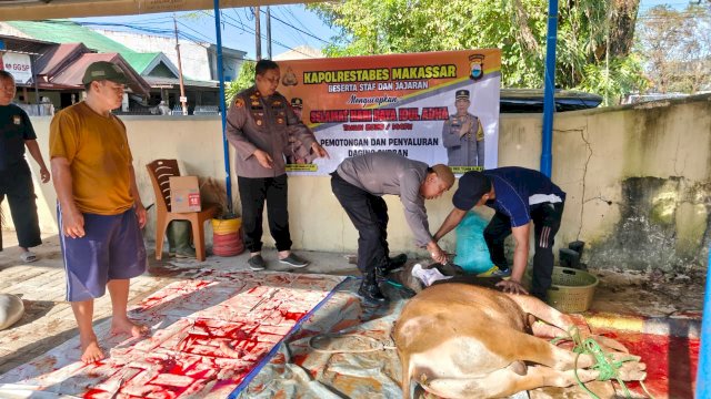 Dua Ekor Sapi Kurban Disembelih, Polsek Manggala Wujudkan Kepedulian kepada Masyarakat