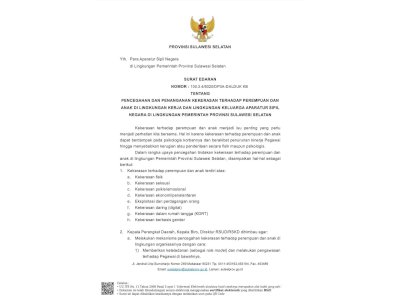 Pemprov Sulsel Terbitkan Edaran Anti Kekerasan terhadap Perempuan dan Anak bagi ASN