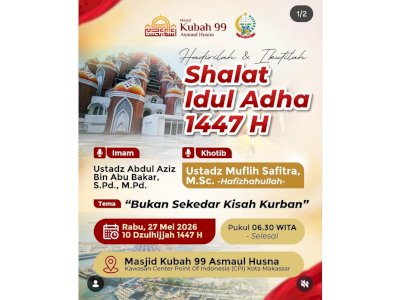 Pemprov Sulsel Ajak Masyarakat Shalat Idul Adha di Masjid Kubah 99 CPI Makassar