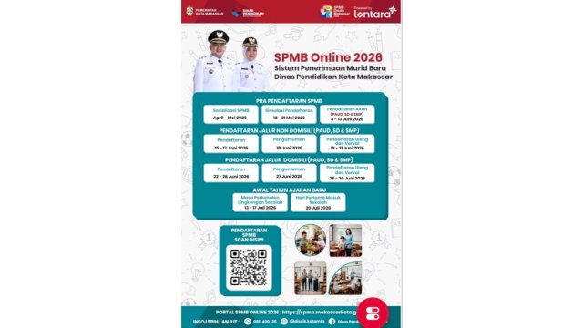 SPMB Makassar 2026 Dibuka 8 Juni, Pendaftaran Murid Baru Dilakukan Secara Online