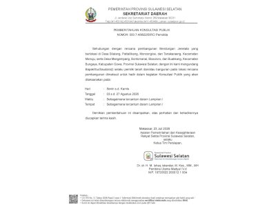 Tahap Konsultasi Publik Pembangunan Bendungan Jenelata di Kabupaten Gowa Segera Dimulai