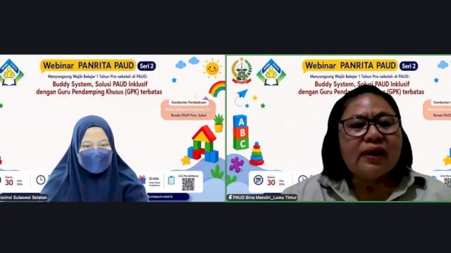 Pokja Bunda PAUD Sulsel Gelar Webinar PANRITA PAUD Seri 2, Perkuat Layanan Inklusif Sambut Wajib Belajar 1 Tahun Prasekolah