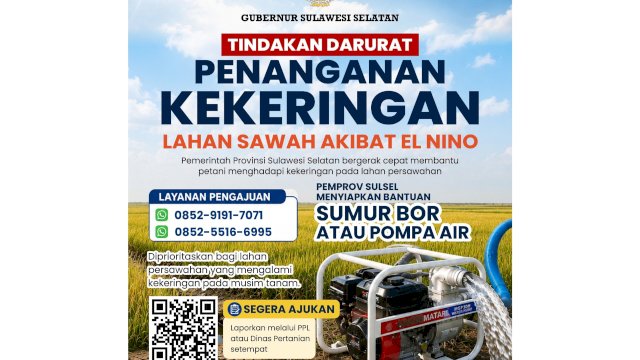 Antisipasi Ancaman El Nino, Gubernur Sulsel Siapkan Bantuan Pompa Air dan Sumur Bor Bagi Lahan Pertanian