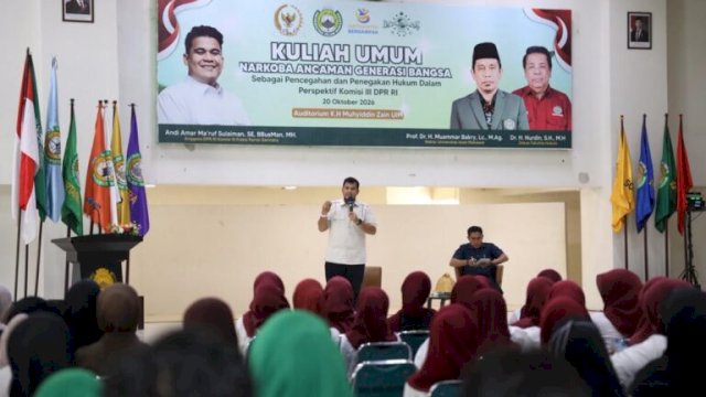 Bahas Ancaman Narkoba dan Penegakan Hukum, Andi Amar Ma&rsquo;ruf Sulaeman Beri Kuliah Umum di Fakultas Hukum UIM