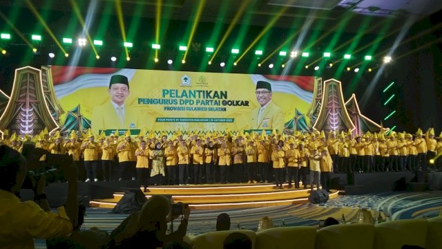 Jajaran pengurus DPD I Golkar Sulsel periode 2025-2030 resmi dilantik di Hotel Four Points by Sheraton, Jalan Andi Djemma, Makassar, Minggu (25/10/2026). (Foto: Istimewa)